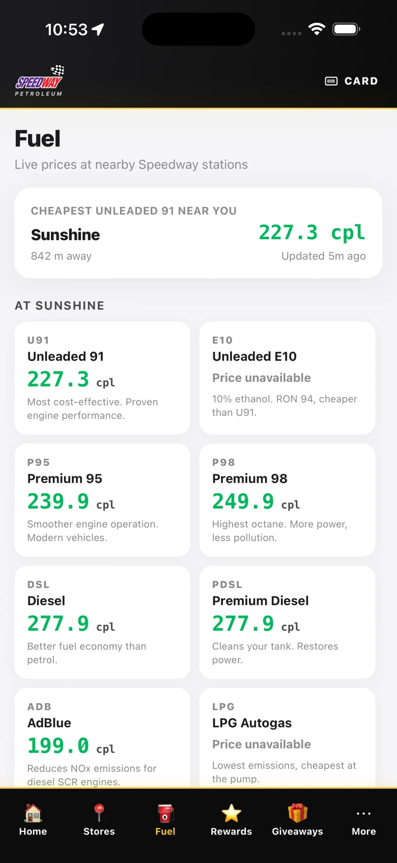 Speedway Rewards: Fuel prices
