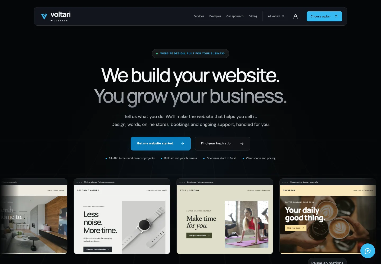 Voltari Websites actual website homepage snapshot