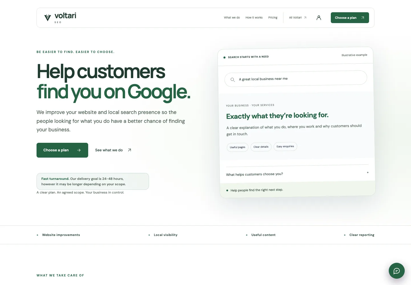 Voltari SEO actual website homepage snapshot